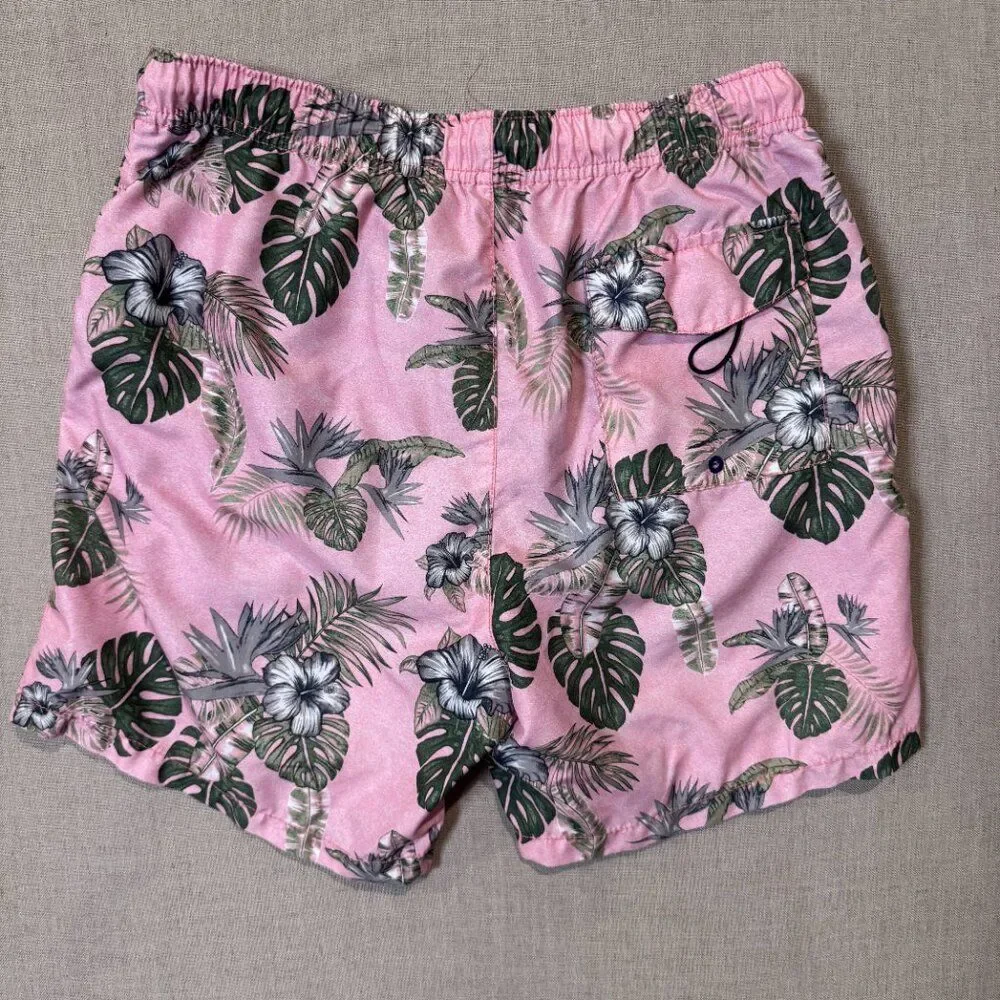 Tommy Bahama Men’s Swim Trunks Medium Pink Tropical Hibiscus Leaf Print
